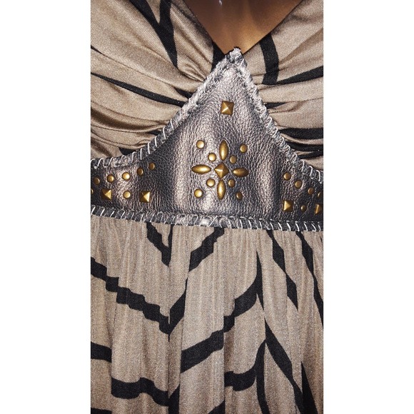 NWT Sky Sz Med Silk and Leather Gladiator Style Empire Waist Dress - Picture 5 of 10